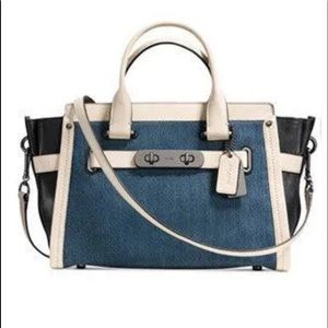Coach Soft Swagger Carryall in Colorblock Denim - Dark Antique Nickel